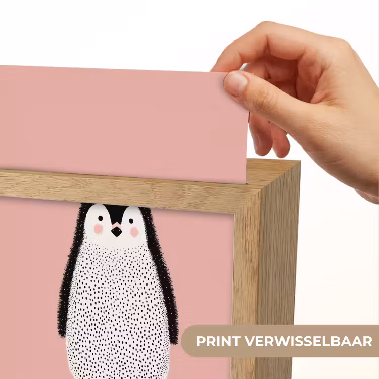 Pinguïn - Stippen - Minimalistisch - Roze Light Box met kabel (Kinderlampje) klein -USP_websiteprintNL