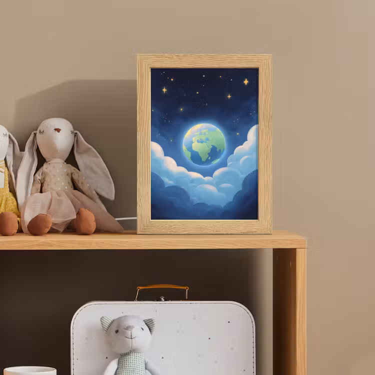 Planeet - Wolken - Sterren - Blauw Light Box met kabel klein -sfeer2_kind