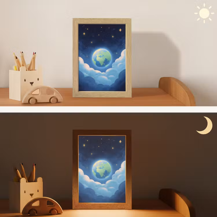 Planeet - Wolken - Sterren - Blauw Light Box met kabel klein -sfeer3_kind