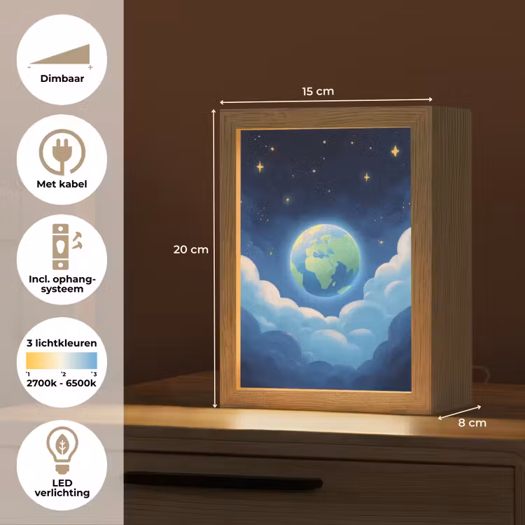 Planeet - Wolken - Sterren - Blauw Light Box met kabel klein -USP_NL