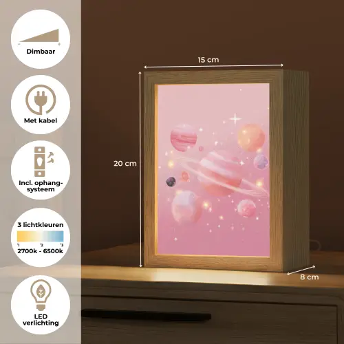 Planeten - Roze - Sterren Light Box met kabel klein -USP_NL