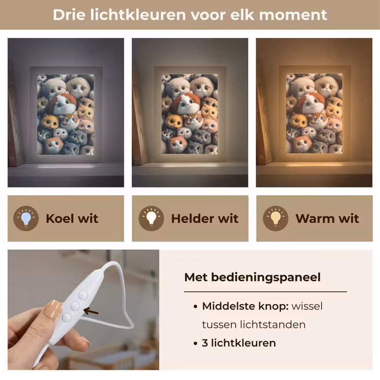Poes - Kat - Design - Bruin - Grijs - Kids Light Box met kabel klein -USP_lichtkleurNL