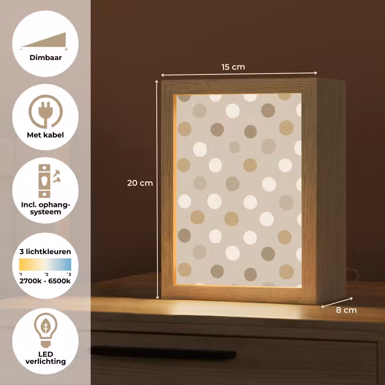 Polka - Dots - Beige Light Box met kabel (Kinderlampje) klein 904 -USP_NL