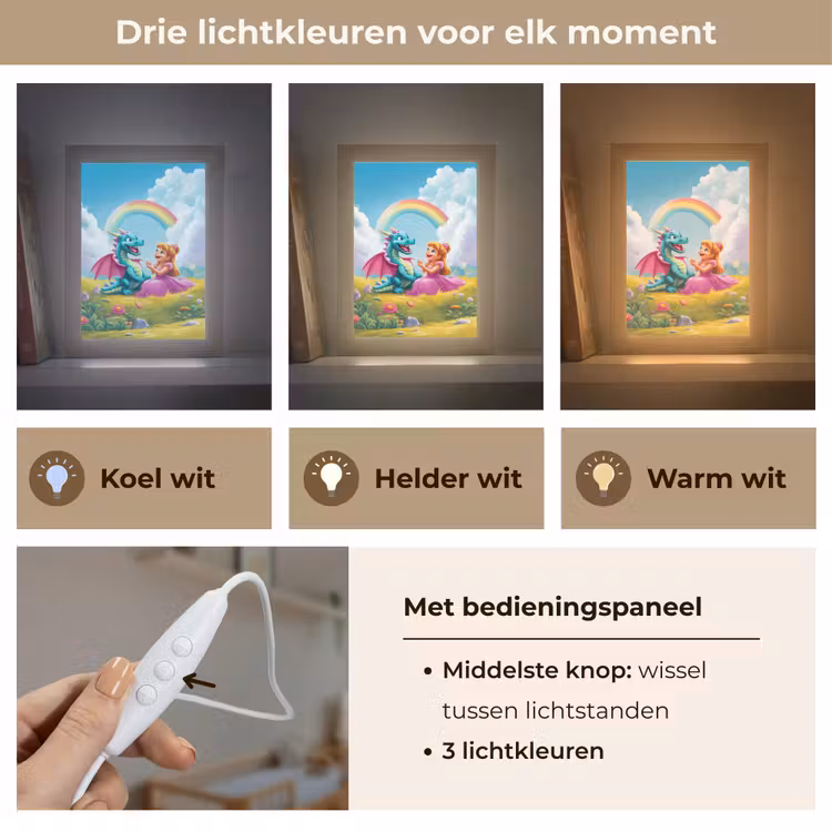 Prinses - Draak - Regenboog Light Box met kabel klein -USP_lichtkleurNL
