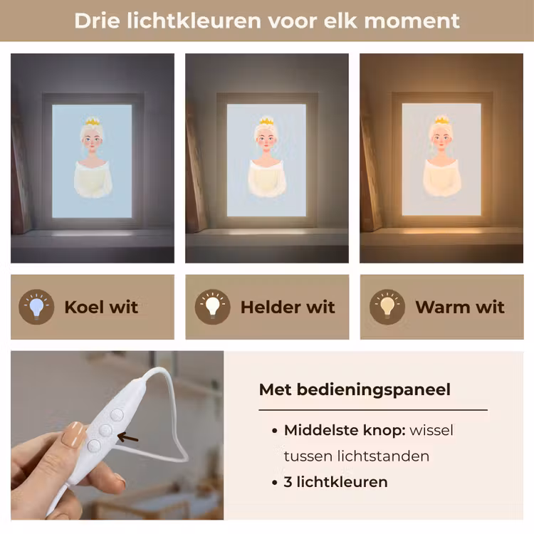 Prinses - Kroon - Blauw Light Box met kabel klein -USP_lichtkleurNL
