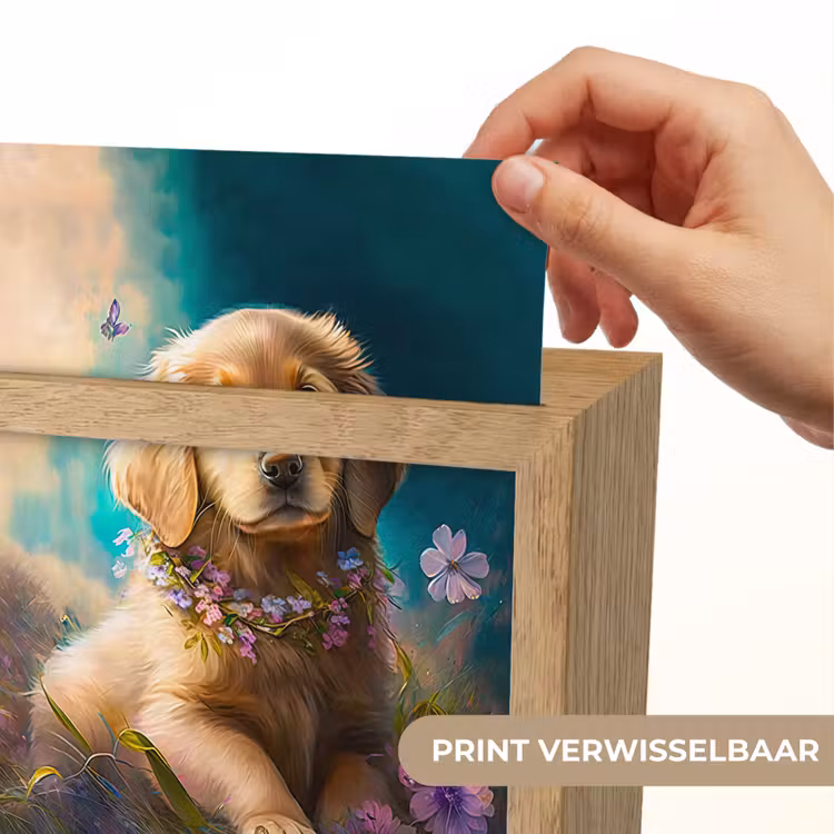 Puppy - Bloemenkrans - Vlinder - Hond - Golden retriever Light Box met kabel (Kinderlampje) klein -USP_websiteprintNL