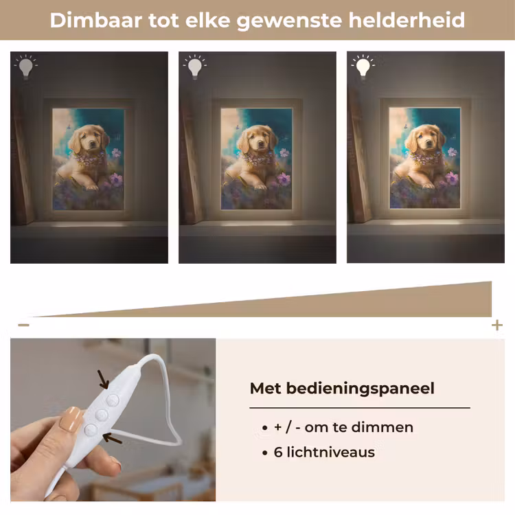 Puppy - Bloemenkrans - Vlinder - Hond - Golden retriever Light Box met kabel klein -USP_dimbaarNL