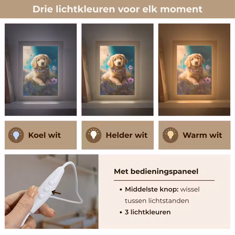 Puppy - Bloemenkrans - Vlinder - Hond - Golden retriever Light Box met kabel klein -USP_lichtkleurNL