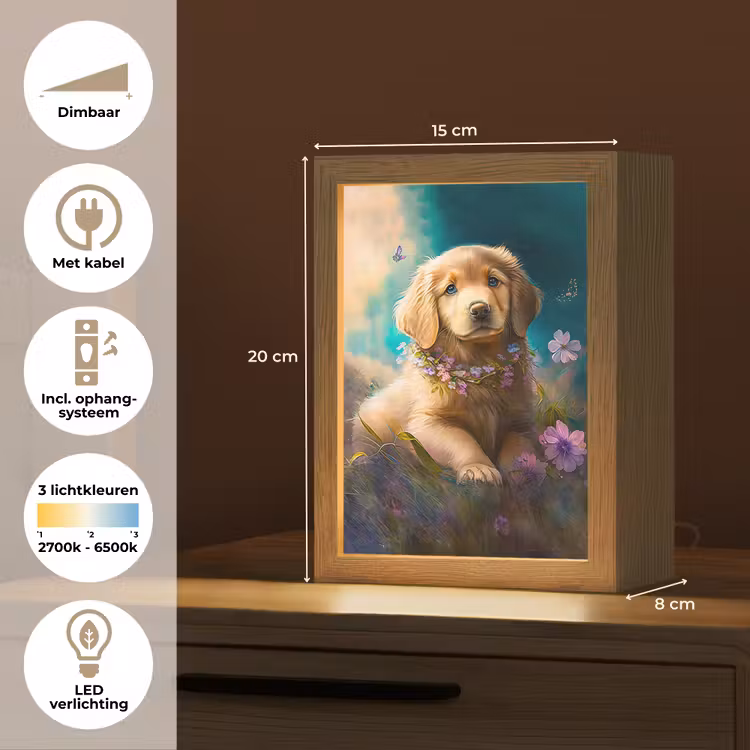 Puppy - Bloemenkrans - Vlinder - Hond - Golden retriever Light Box met kabel klein -USP_NL