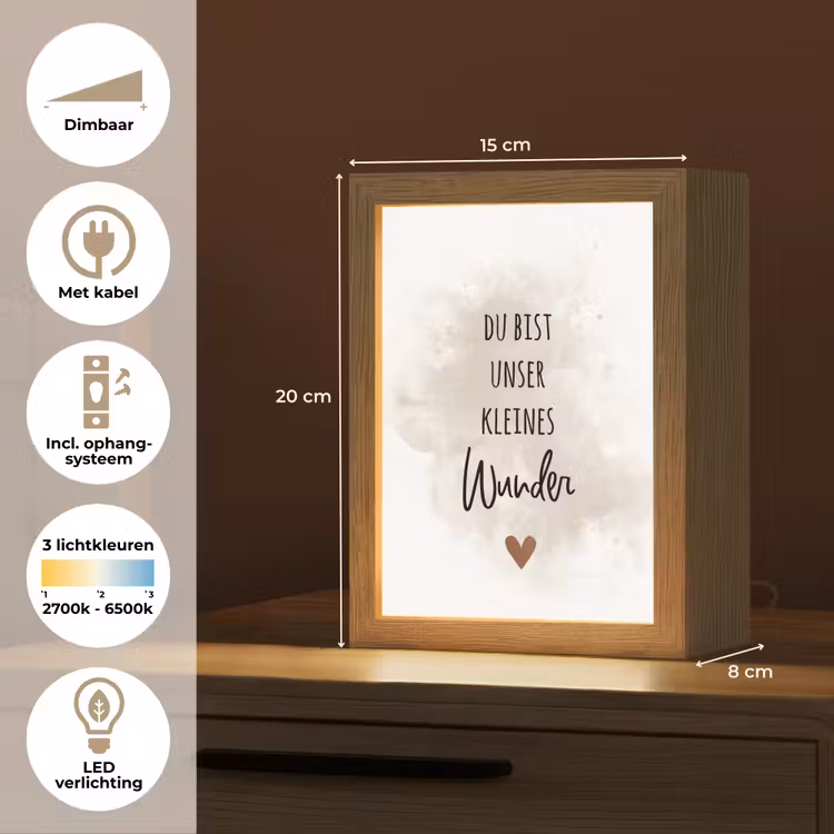 Quote - Wonder - Beige - Wit - Hart Light Box met kabel klein -USP_NL