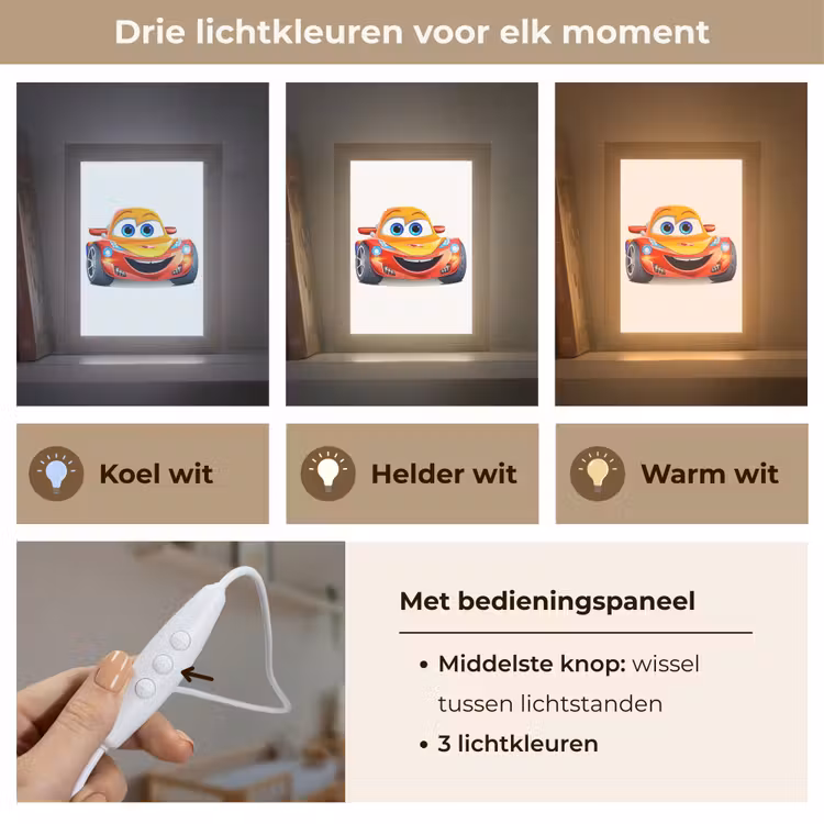 Raceauto - Oranje - Jongens - Kinderen - Auto Light Box met kabel klein -USP_lichtkleurNL