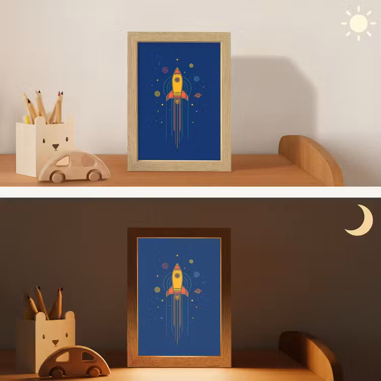 Raket - Blauw - Sterren Light Box met kabel klein -sfeer3_kind