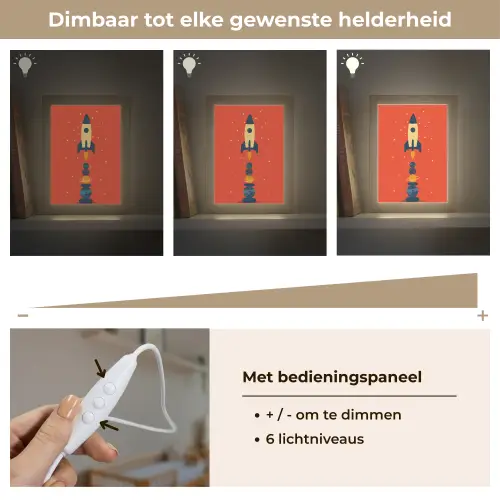 Raket - Planeten - Rood Light Box met kabel klein -USP_dimbaarNL