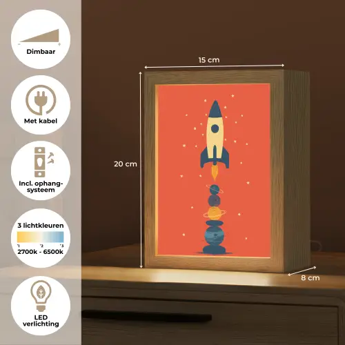 Raket - Planeten - Rood Light Box met kabel klein -USP_NL