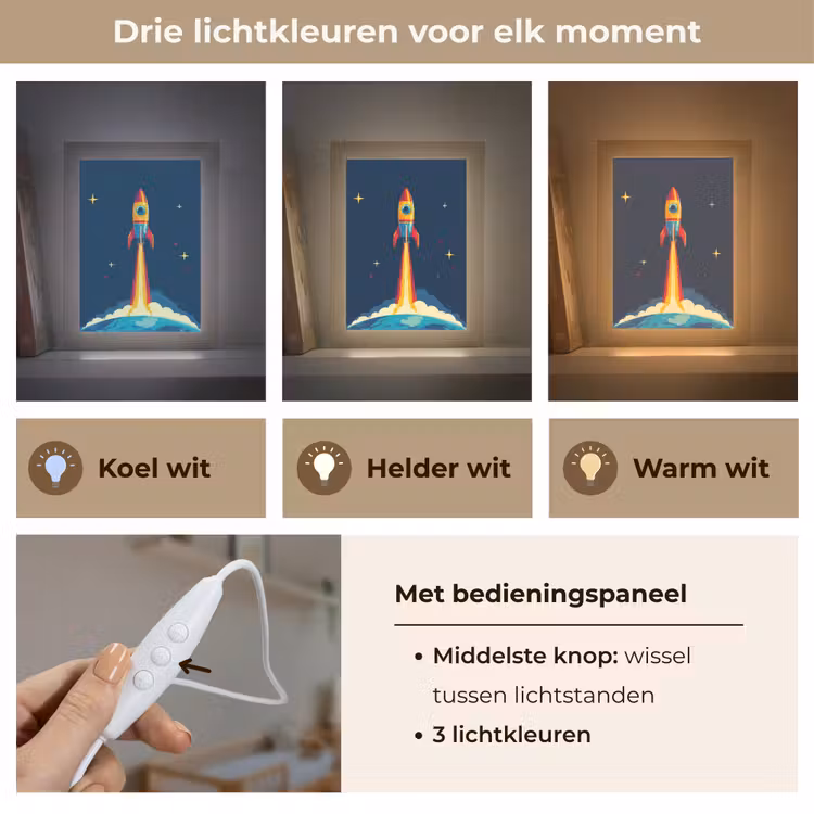 Raket - Rookwolken - Ruimte Light Box met kabel klein -USP_lichtkleurNL