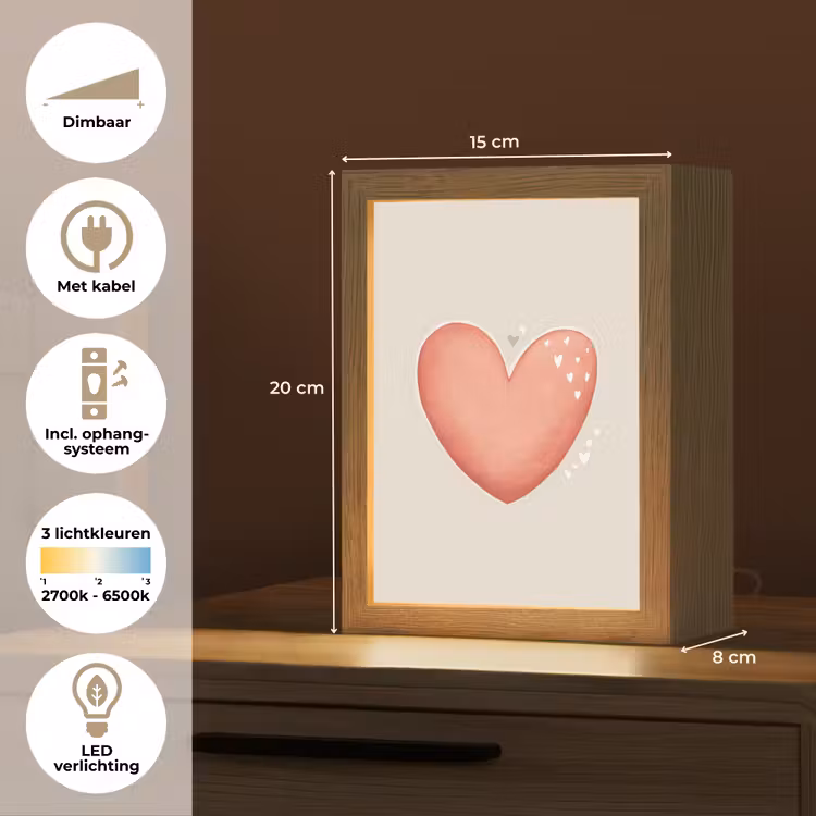 Rood - Hart - Beige Light Box met kabel klein -USP_NL