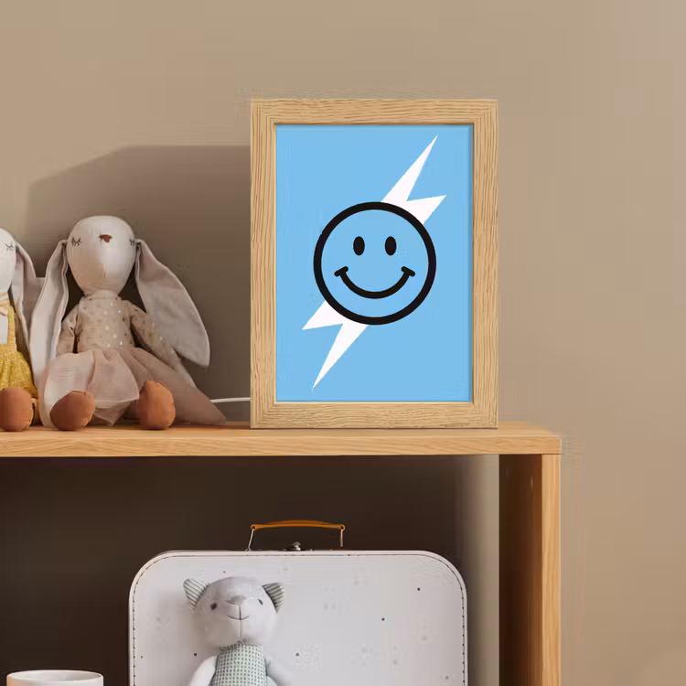 Smiley - Blauw - Bliksem Light Box met kabel (Kinderlampje) klein -sfeer2_kind