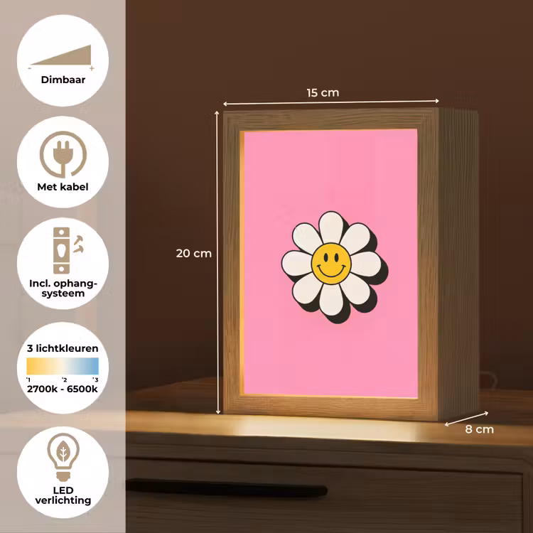 Smiley - Bloem - Roze Light Box met kabel (Kinderlampje) klein -USP_NL