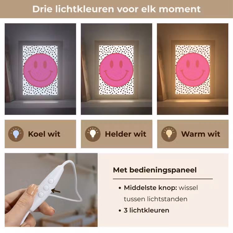 Smiley - Roze - Stippen Light Box met kabel (Kinderlampje) klein -USP_lichtkleurNL
