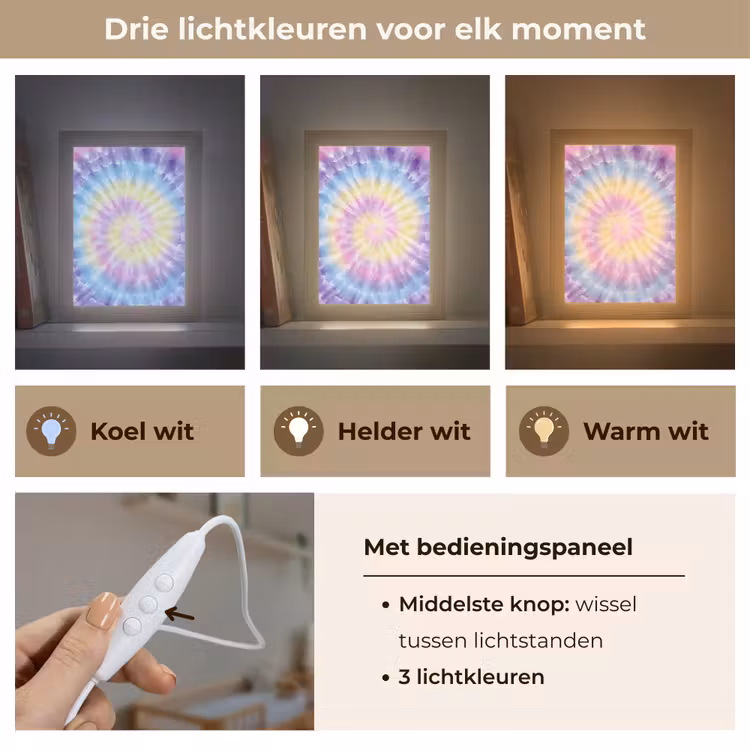 Spiraal - Tie dye - Pasteltinten Light Box met kabel klein -USP_lichtkleurNL
