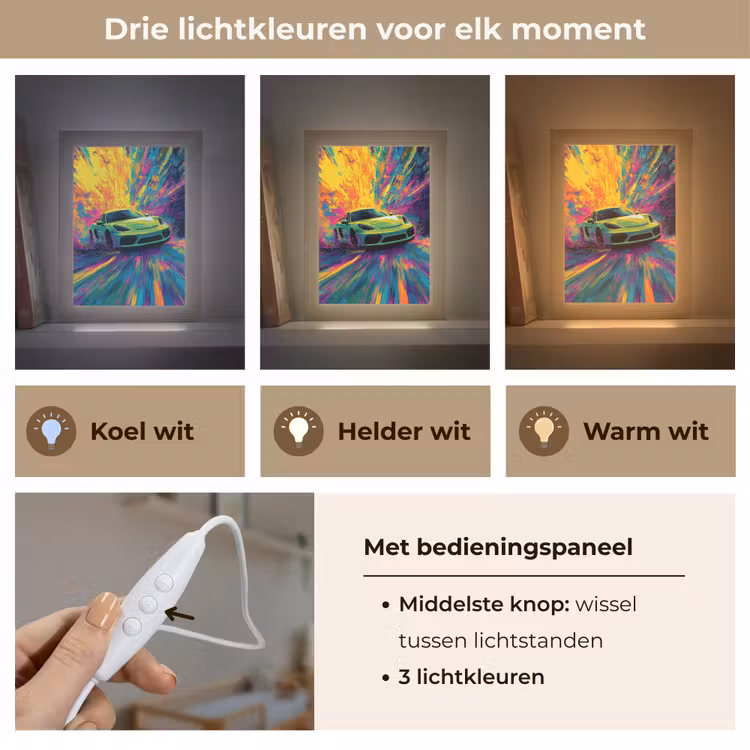 Sportauto - Groen - Verfstrepen - Kleuren Light Box met kabel klein -USP_lichtkleurNL