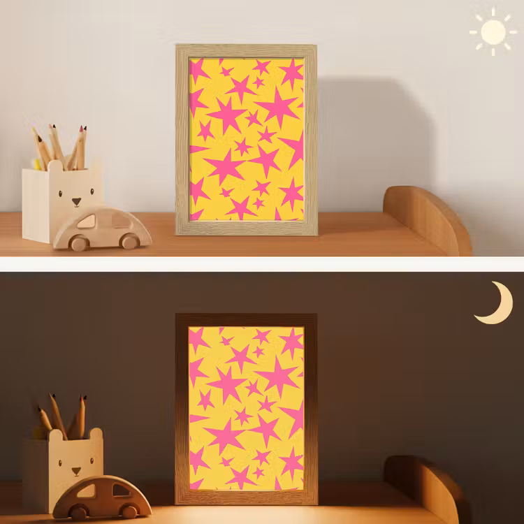 Sterren - Patroon - Roze - Geel Light Box met kabel (Kinderlampje) klein 904 -sfeer3_kind
