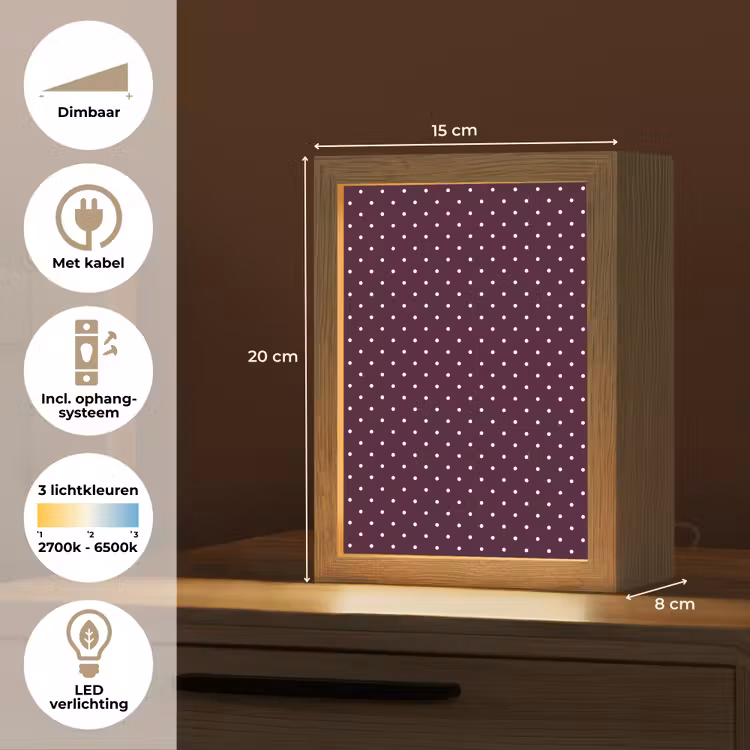 Stippen - Modern - Paars Light Box met kabel (Kinderlampje) klein 904 -USP_NL