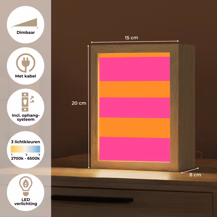 Strepen - Horizontaal - Roze Light Box met kabel (Kinderlampje) klein 904 -USP_NL