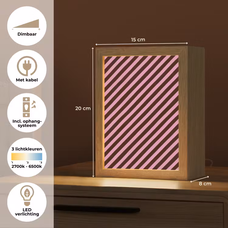 Strepen - Roze - Bruin Light Box met kabel (Kinderlampje) klein 904 -USP_NL