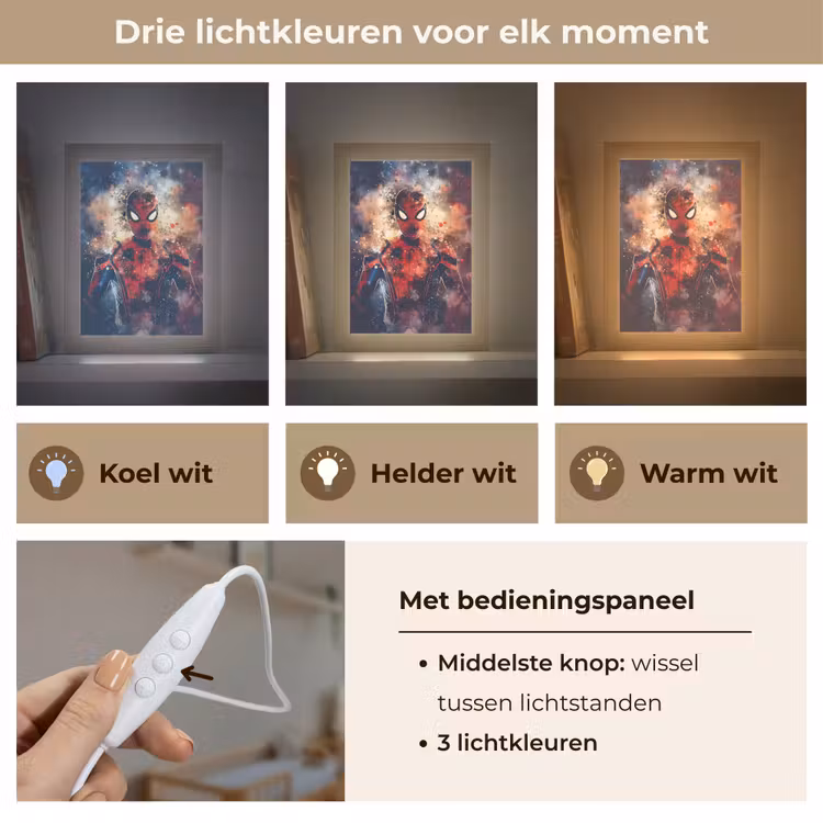 Superheld - Jongens - Rook - Kleuren Light Box met kabel klein -USP_lichtkleurNL