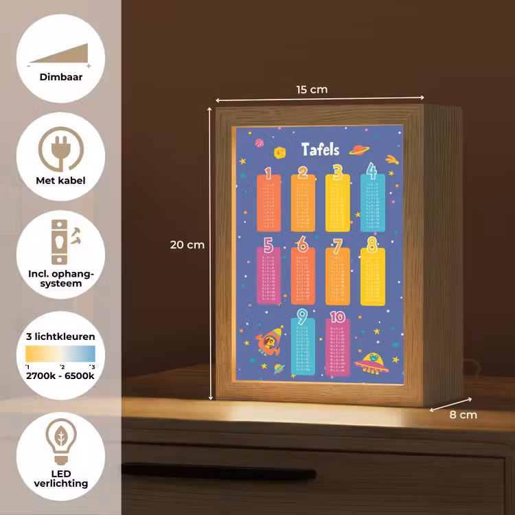 Tafels van vermenigvuldiging - Leren rekenen voor kinderen - Getallen oefenen - Ruimte Light Box met kabel klein -USP_NL