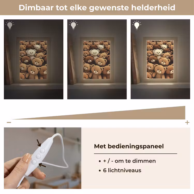Teddybeer - Knuffel - Bruin - Beer - Jongens - Meisjes Light Box met kabel klein -USP_dimbaarNL