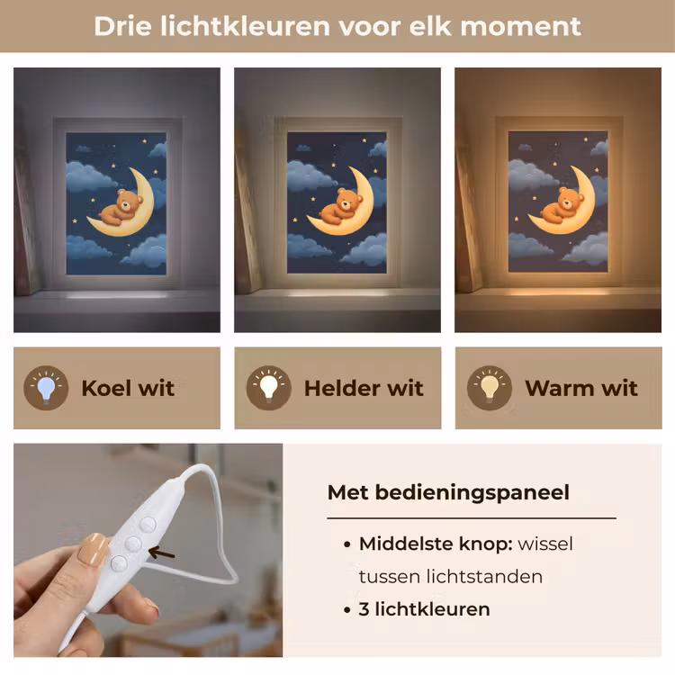 Teddybeer - Maan - Wolken - Sterren Light Box met kabel klein -USP_lichtkleurNL