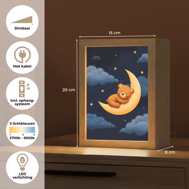 Teddybeer - Maan - Wolken - Sterren Light Box met kabel klein -USP_NL