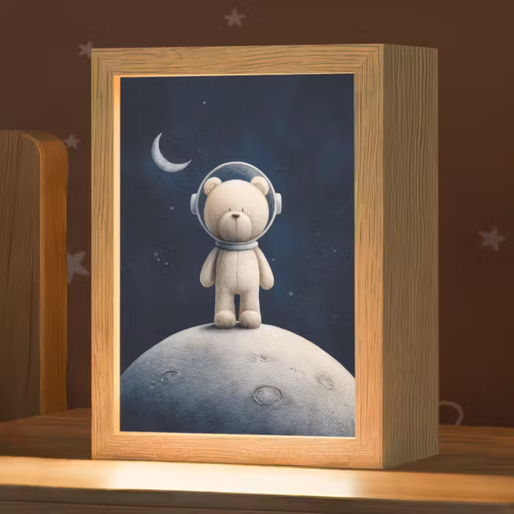 Teddybeer - Ruimtehelm - Maan - Sterren Light Box met kabel klein -zzz_3d_website