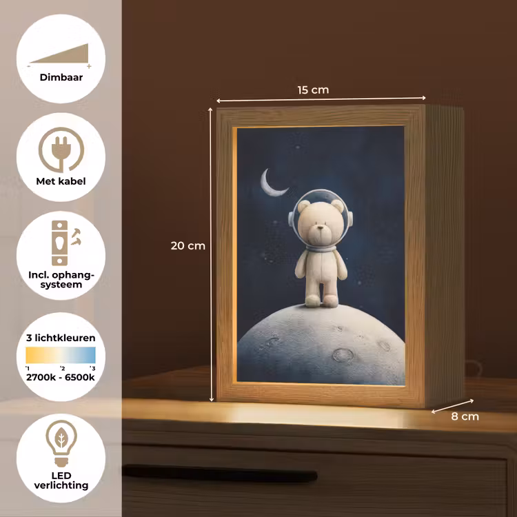 Teddybeer - Ruimtehelm - Maan - Sterren Light Box met kabel klein -USP_NL