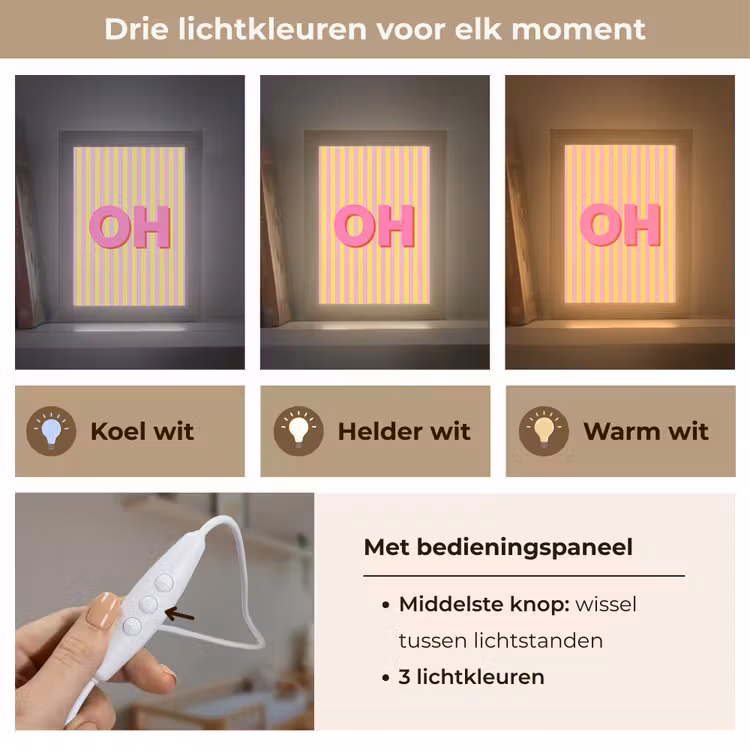 Tekst - Strepen - Roze Light Box met kabel (Kinderlampje) klein -USP_lichtkleurNL