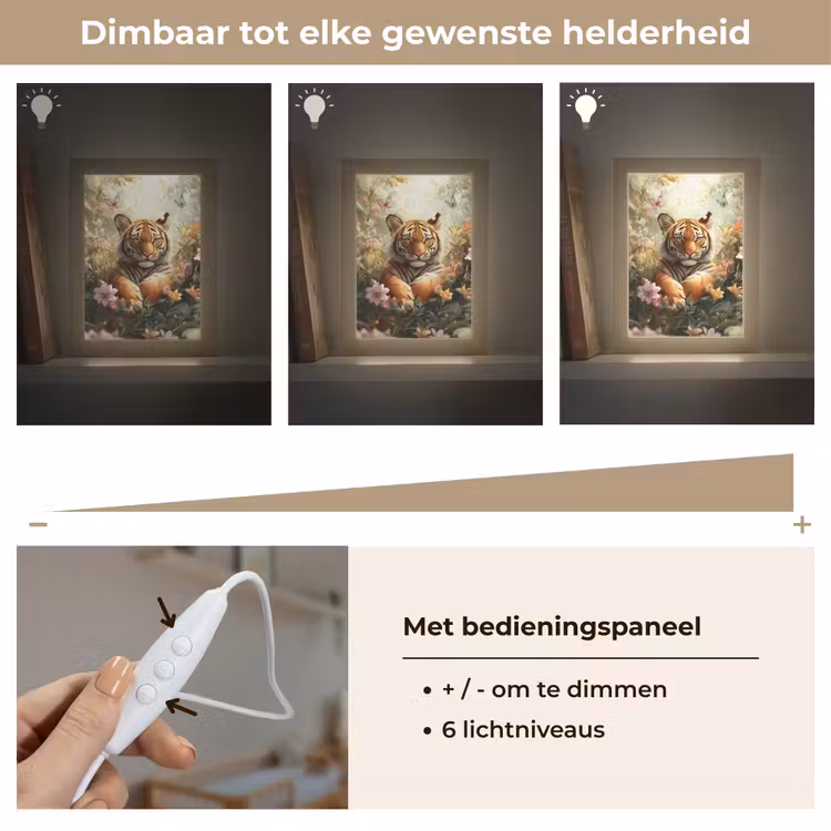 Tijger - Bloemen - Jungle - Dieren Light Box met kabel klein -USP_dimbaarNL