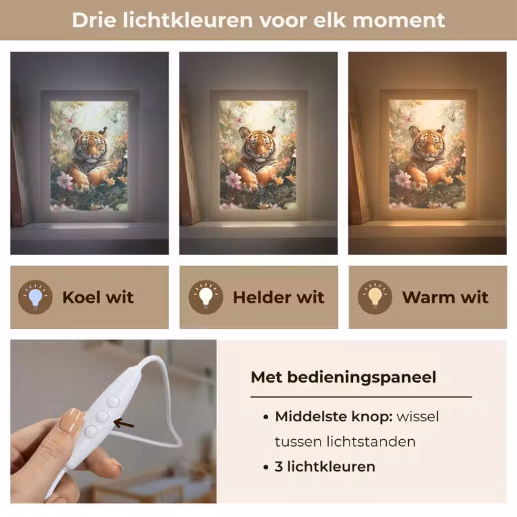 Tijger - Bloemen - Jungle - Dieren Light Box met kabel klein -USP_lichtkleurNL