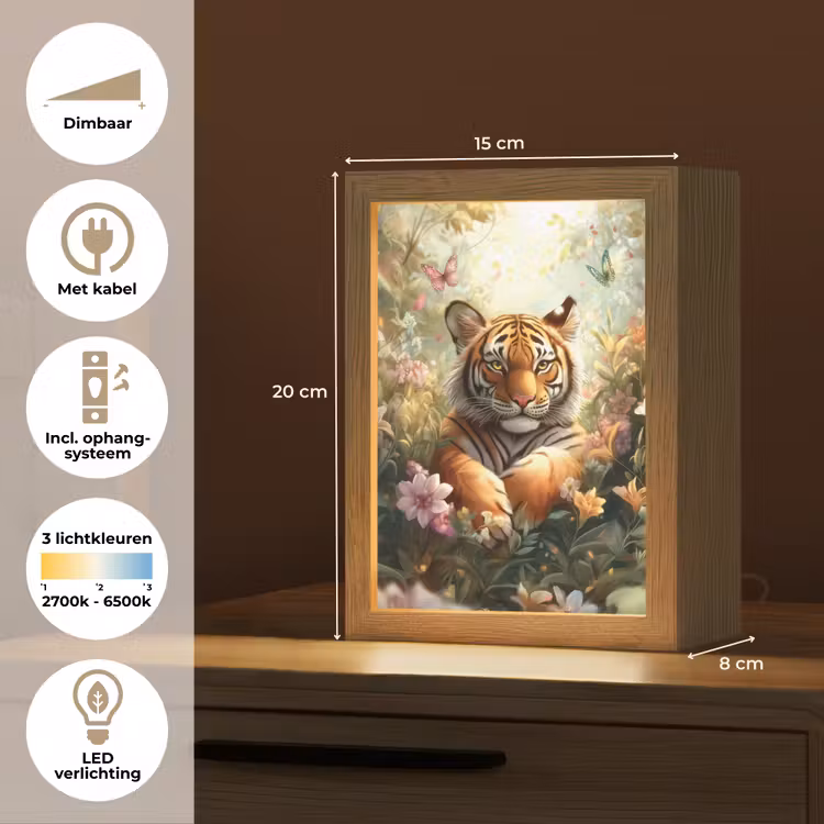 Tijger - Bloemen - Jungle - Dieren Light Box met kabel klein -USP_NL