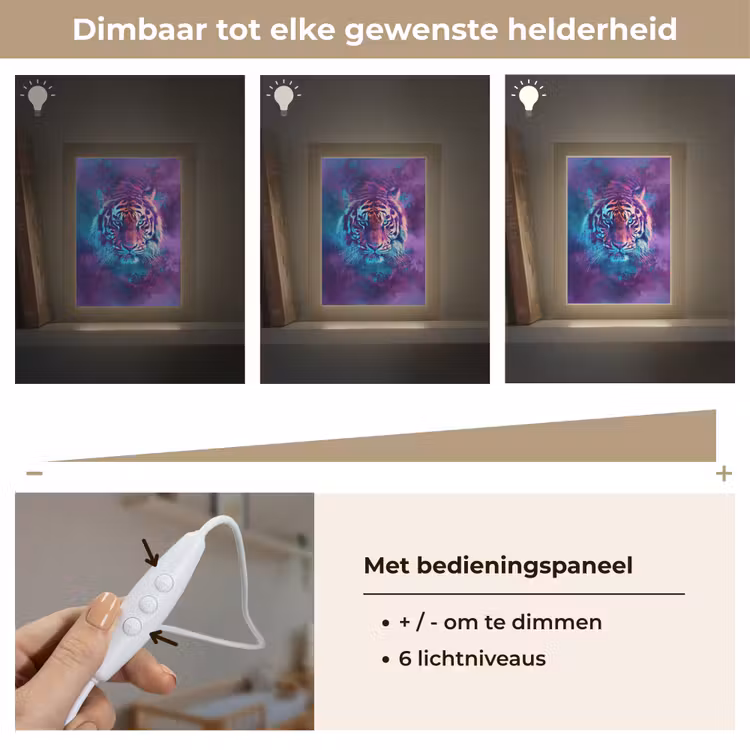 Tijger - Kleurrijk - Rook - Dieren Light Box met kabel klein -USP_dimbaarNL