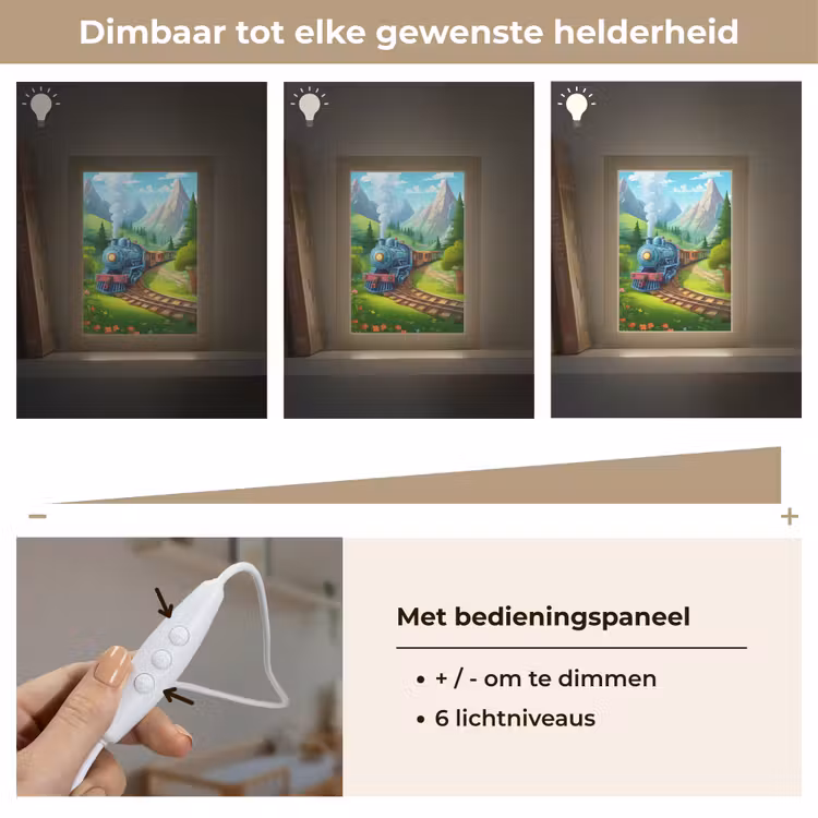 Trein - Bloemen - Kinderen - Natuur Light Box met kabel klein -USP_dimbaarNL