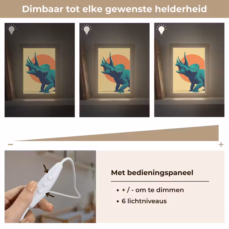 Triceratops - Cirkel - Oranje - Hoorns Light Box met kabel klein -USP_dimbaarNL