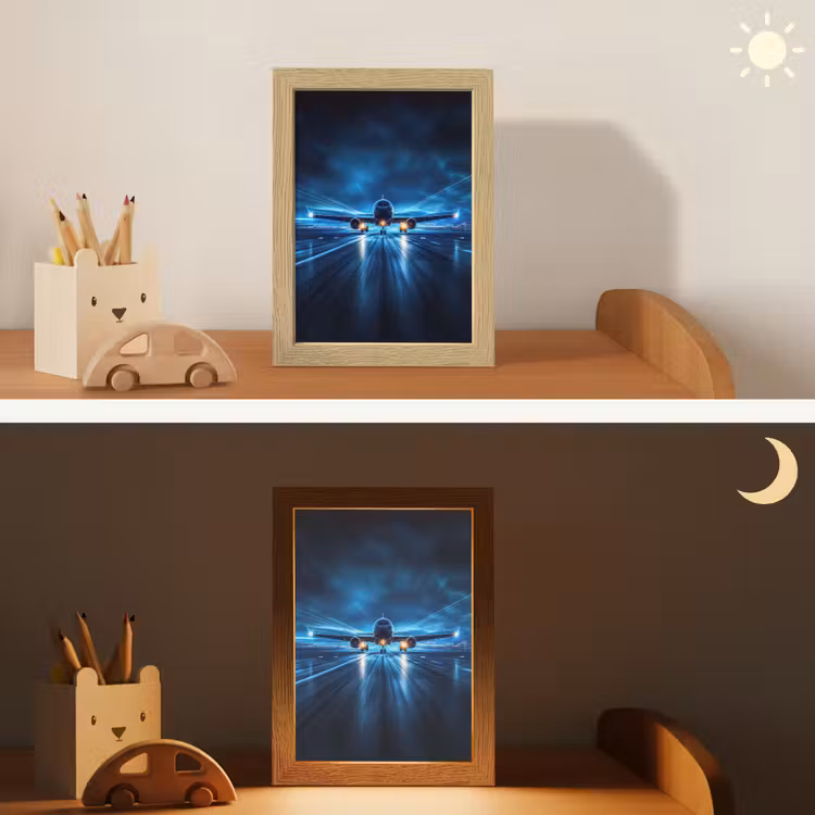 Vliegtuig - Blauw - Futuristisch Light Box met kabel klein -sfeer3_kind