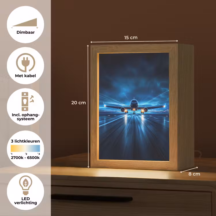Vliegtuig - Blauw - Futuristisch Light Box met kabel klein -USP_NL