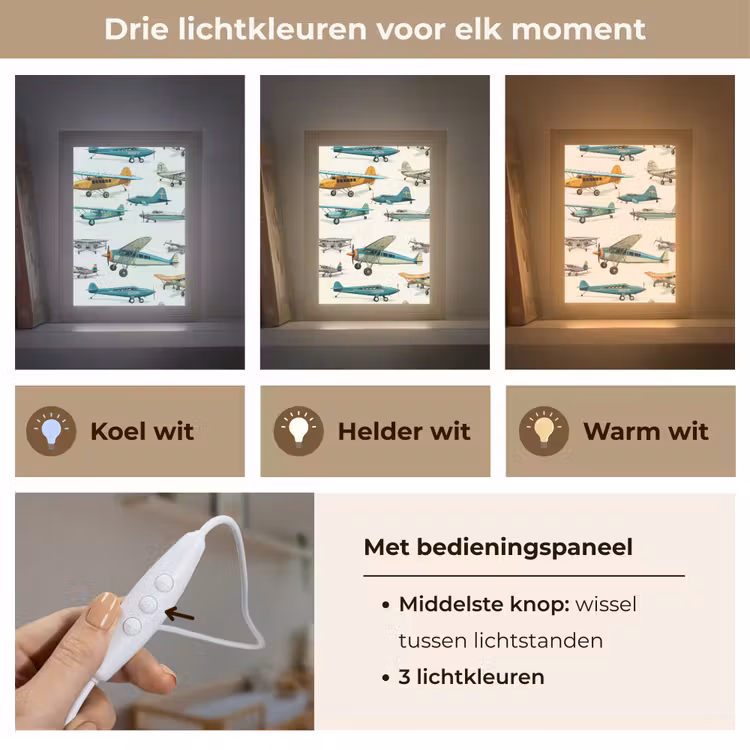 Vliegtuig - Blauw - Kinderen - Jongen - Oranje Light Box met kabel klein -USP_lichtkleurNL