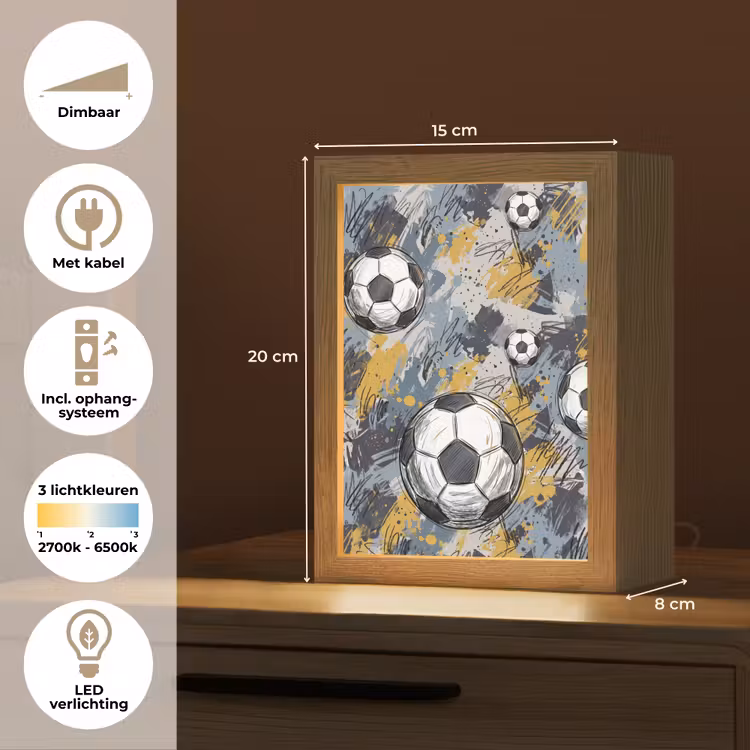 Voetbal - Abstract - Sport - Kleurrijk Light Box met kabel (Kinderlampje) klein -USP_NL