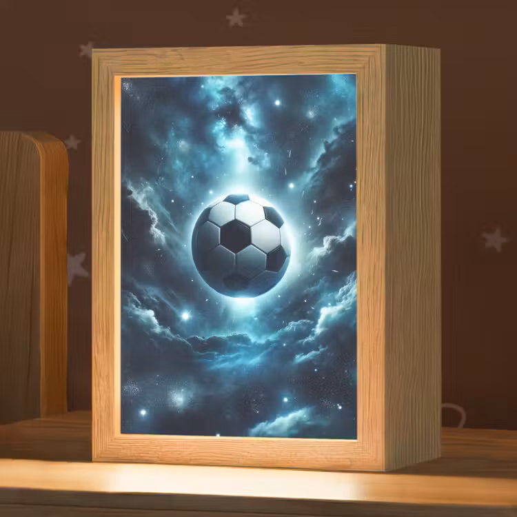 Voetbal - Galaxy - Ruimte - Sport - Blauw Light Box met kabel klein -zzz_3d_website