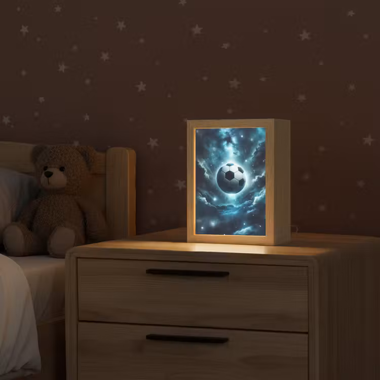 Voetbal - Galaxy - Ruimte - Sport - Blauw Light Box met kabel klein -sfeer1_kind