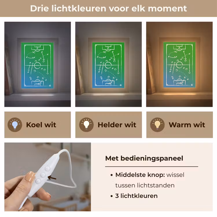Voetbal - Tactiek - Spel - Groen - Blauw Light Box met kabel klein -USP_lichtkleurNL